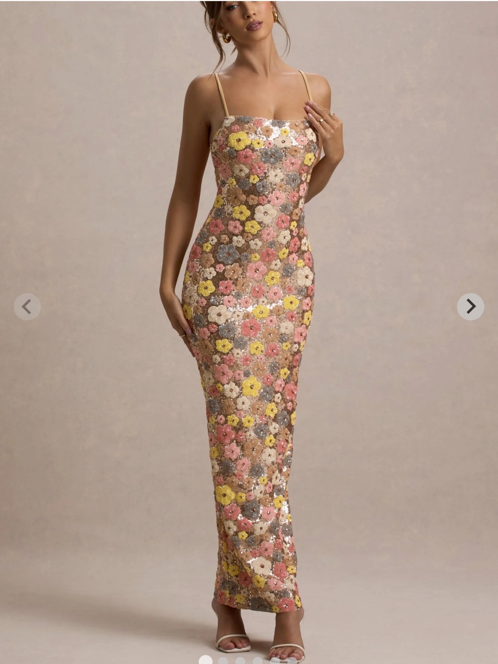 Savannah Floral Sequin Maxi Dress in Pink and Yellow